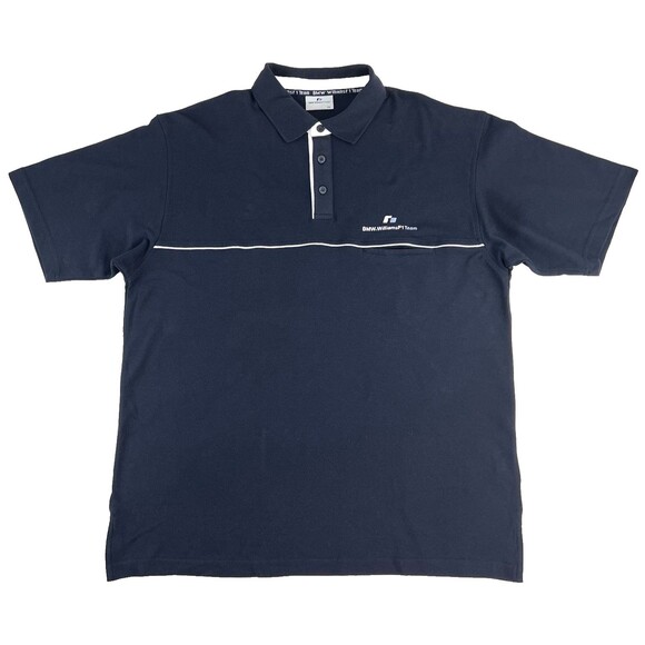 VTG BMW Williams F1 Team Pique Polo Shirt Navy Blue Short Sleeve Mens 2XL Y2K